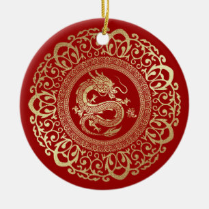 Chinese Year of the Tiger Custom Year Red Gold Ceramic Tree Decoration