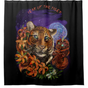 Chinese Year of the Tiger Fleece Blanket Shower Curtain