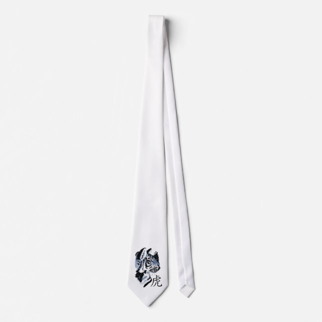 Chinese Year of the Tiger Modern Minimal White Tie (Front)