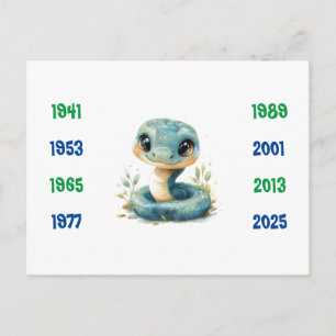 Chinese Years of the Snake 1941 to 2025 Postcard
