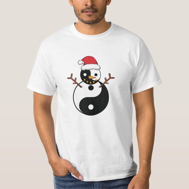 Chinese yin yang symbol on christmas snowman  T-Shirt (Front)