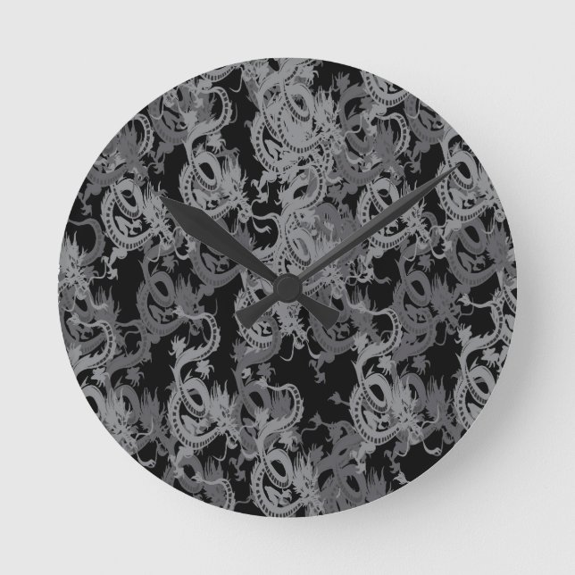 Chinese Ying Yang Dragon Round Clock (Front)