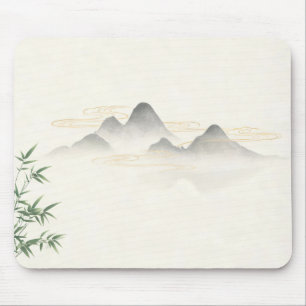 Chinese Zen Ink Mountain Bamboo Mouse Pad, Minimal Mat