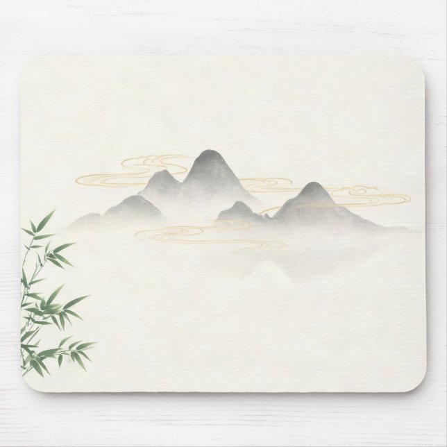 Chinese Zen Ink Mountain Bamboo Mouse Pad, Minimal Mat (Front)