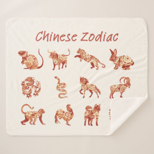 Chinese Zodiac Animal Sign  Sherpa Blanket