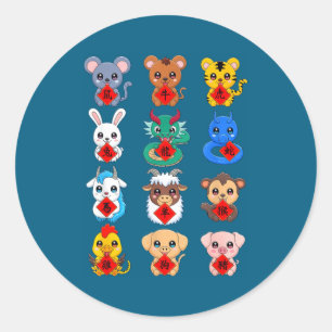 Chinese Zodiac Animal Signs Lunar New Year Classic Round Sticker