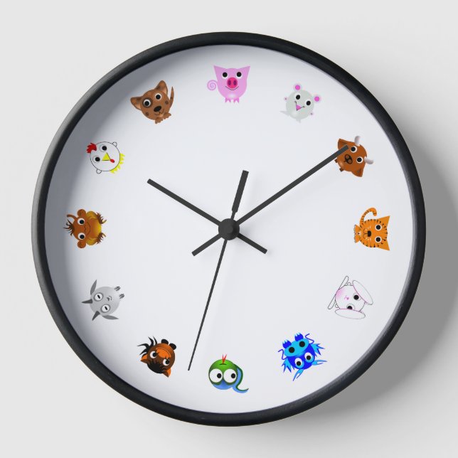Chinese Zodiac Animals (rotated) Clock (Front)