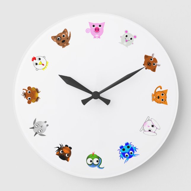 Chinese Zodiac Animals (rotated) Large Clock (Front)