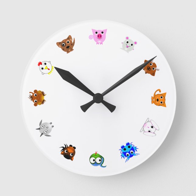 Chinese Zodiac Animals (rotated) Round Clock (Front)