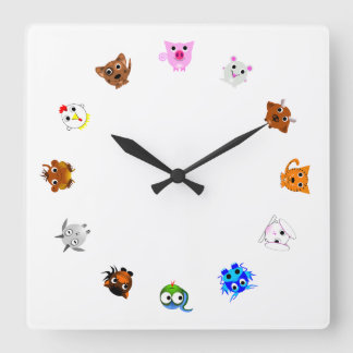 Chinese Zodiac Animals (rotated) Square Wall Clock