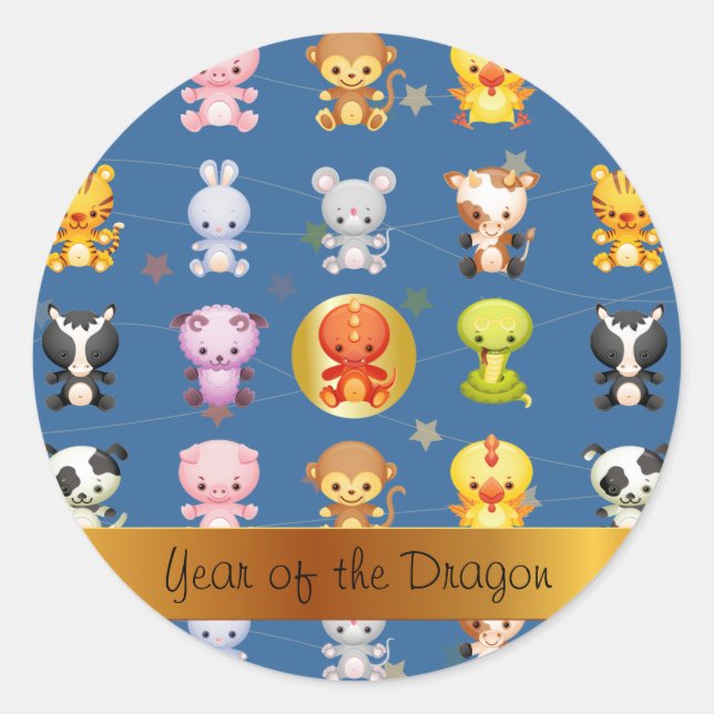 Chinese Zodiac Animals Year of the Dragon Classic Round Sticker (Front)