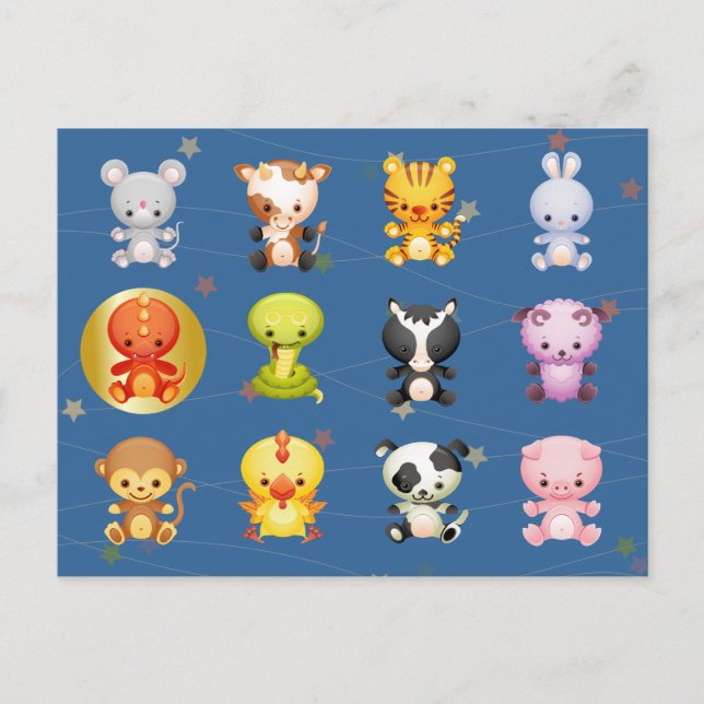 Chinese Zodiac Animals Year of the Dragon Holiday Postcard (Front)