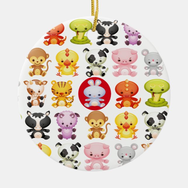 Chinese Zodiac Animals Year of the Rabbit Ceramic Tree Decoration (Front)