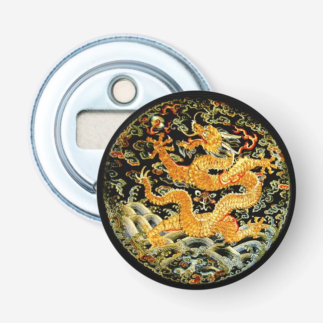 Chinese zodiac antique embroidered golden dragon bottle opener (Front)