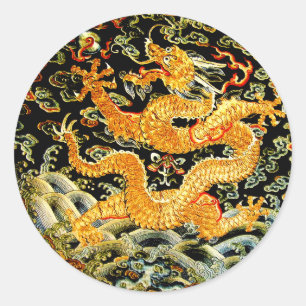 Chinese zodiac antique embroidered golden dragon classic round sticker