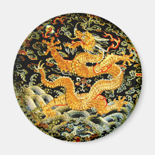 Chinese zodiac antique embroidered golden dragon magnet