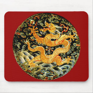 Chinese zodiac antique embroidered golden dragon mouse mat