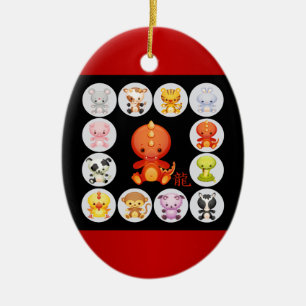 Chinese Zodiac Born in the Year of the Dragon Ceramic Tree Decoration