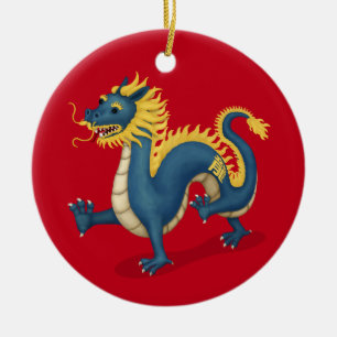 Chinese Zodiac Dragon Astrology Sign Red Ceramic Tree Decoration
