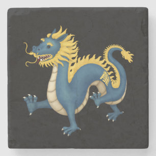 Chinese Zodiac Dragon Cute Astrology Sign Black Stone Coaster