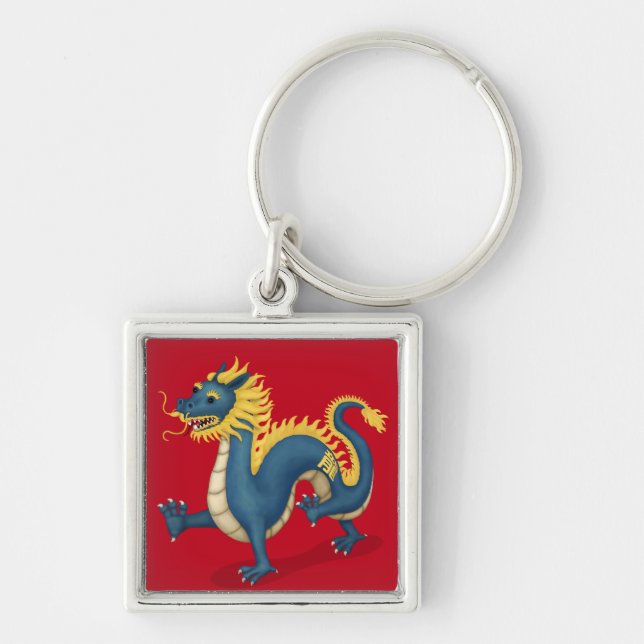 Chinese Zodiac Dragon Cute Astrology Sign Red Key Ring (Front)