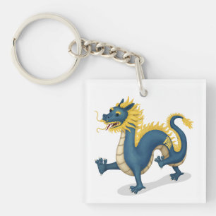 Chinese Zodiac Dragon Cute Astrology Sign White Key Ring
