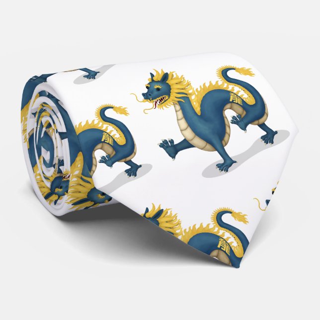 Chinese Zodiac Dragon Cute Astrology Sign White Tie (Rolled)