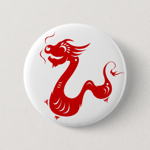 CHINESE ZODIAC DRAGON PAPERCUT ILLUSTRATION 6 CM ROUND BADGE