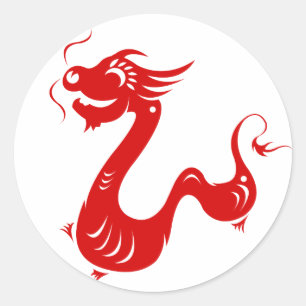 CHINESE ZODIAC DRAGON PAPERCUT ILLUSTRATION CLASSIC ROUND STICKER