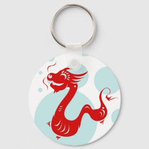 CHINESE ZODIAC DRAGON PAPERCUT ILLUSTRATION KEY RING