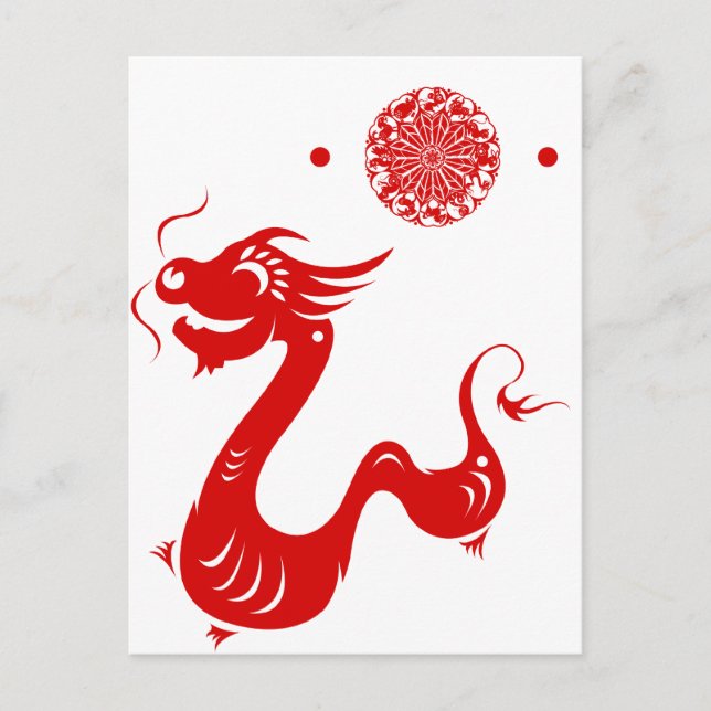 CHINESE ZODIAC DRAGON PAPERCUT ILLUSTRATION POSTCARD (Front)