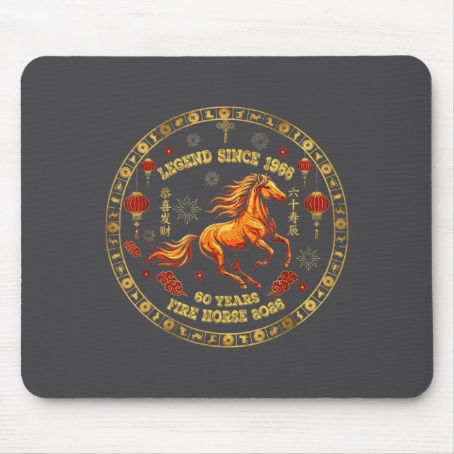 Chinese Zodiac Fire Horse 2026 -legend Since 1966  Mouse Mat (Front)