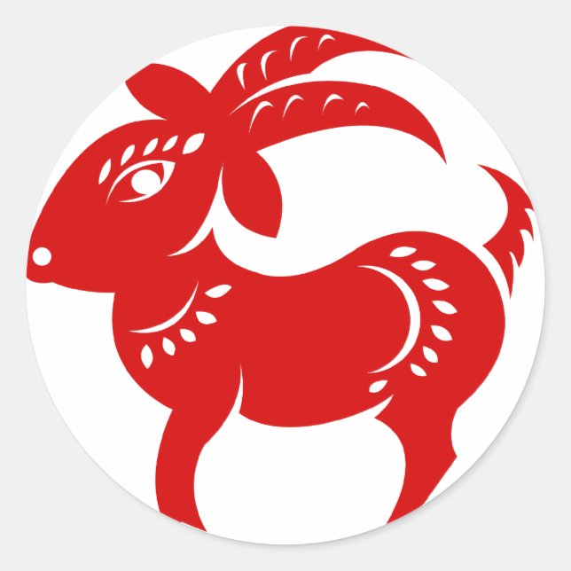 CHINESE ZODIAC GOAT PAPERCUT ILLUSTRATION CLASSIC ROUND STICKER (Front)