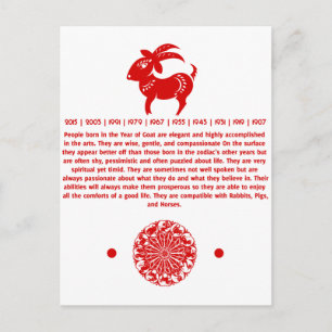 CHINESE ZODIAC GOAT PAPERCUT ILLUSTRATION POSTCARD