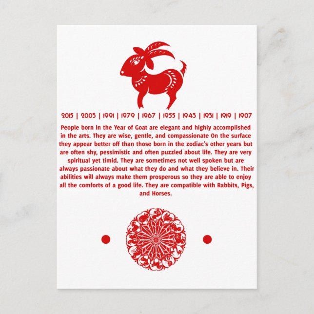 CHINESE ZODIAC GOAT PAPERCUT ILLUSTRATION POSTCARD (Front)