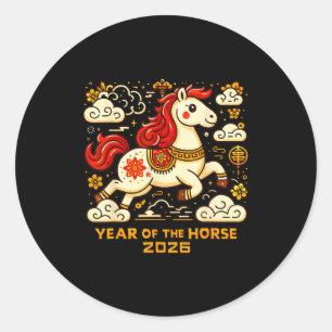 Chinese Zodiac Horse 2026 Lunar New Year Art Gift Classic Round Sticker