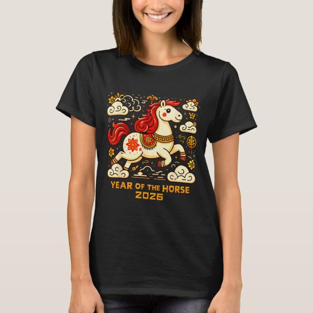 Chinese Zodiac Horse 2026 Lunar New Year Art Gift  T-Shirt (Front)