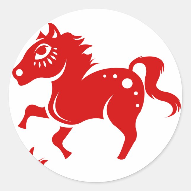 CHINESE ZODIAC HORSE PAPERCUT ILLUSTRATION CLASSIC ROUND STICKER (Front)