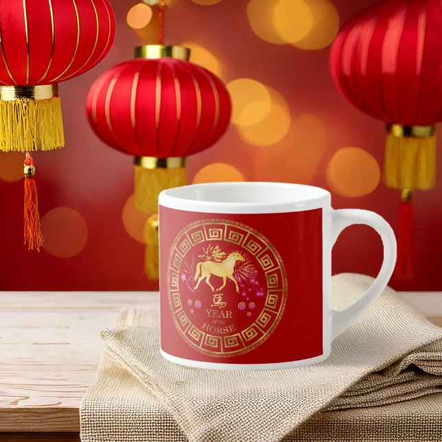 Chinese Zodiac Horse Red/Gold ID542 Espresso Cup (Creator Uploaded)