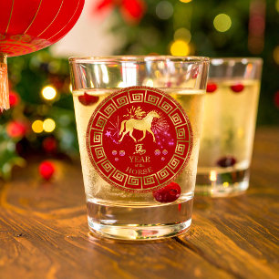 Chinese Zodiac Horse Red/Gold ID542 Shot Glass