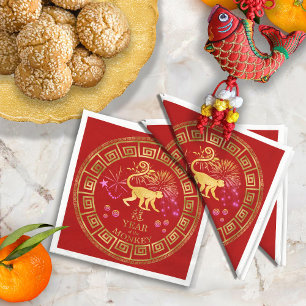 Chinese Zodiac Monkey Red/Gold ID542 Napkin