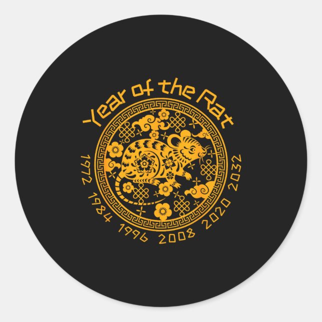 Chinese Zodiac New Year Of The Rat Sign  Classic Round Sticker (Front)