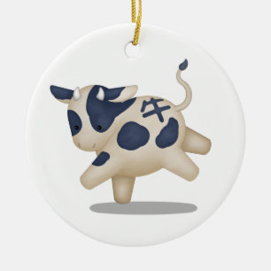 Chinese Zodiac Ox Cute Astrology Sign Ceramic Tree Decoration