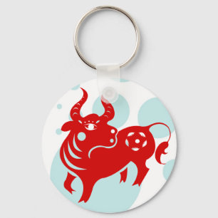 CHINESE ZODIAC OX PAPERCUT ILLUSTRATION KEY RING