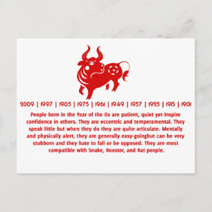CHINESE ZODIAC OX PAPERCUT ILLUSTRATION POSTCARD