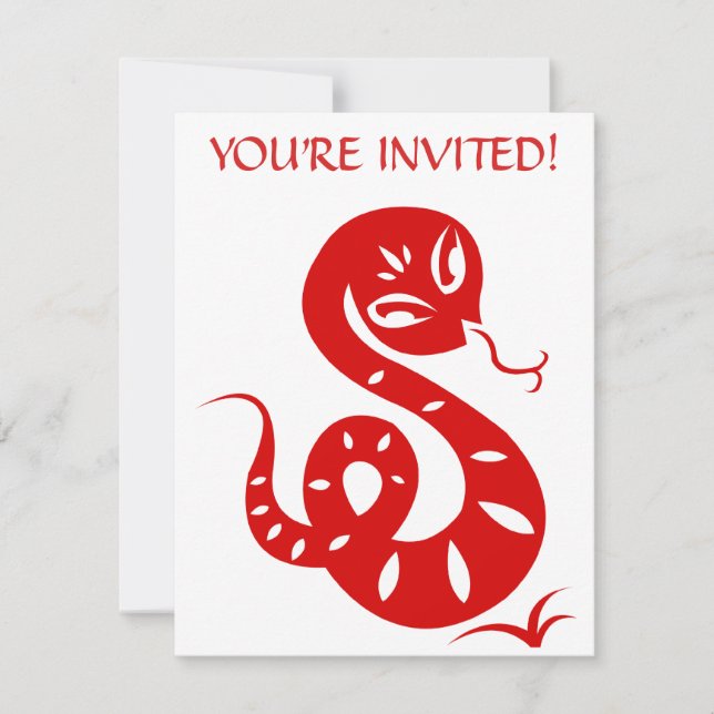 CHINESE ZODIAC PAPERCUT SNAKE ILLUSTRATED SHIRT INVITATION (Front)