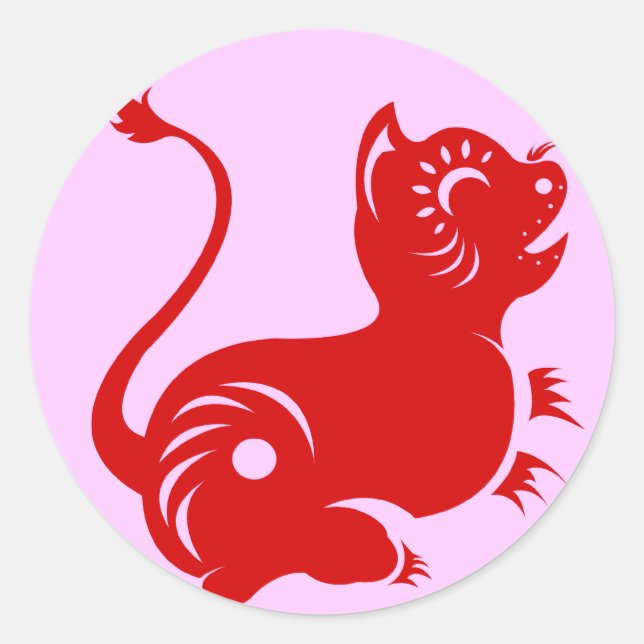 CHINESE ZODIAC PAPERCUT TIGER ILLUSTRATED CLASSIC ROUND STICKER (Front)