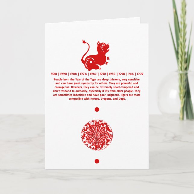 CHINESE ZODIAC PAPERCUT TIGER ILLUSTRATED HOLIDAY CARD (Front)