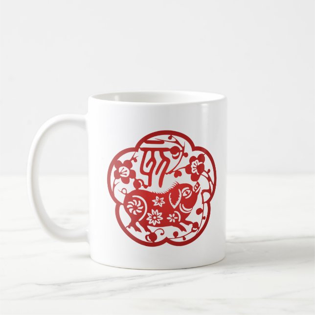 Chinese Zodiac Pig Paper Cutting Coffee Mug (Left)
