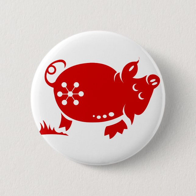 CHINESE ZODIAC PIG PAPERCUT ILLUSTRATION 6 CM ROUND BADGE (Front)